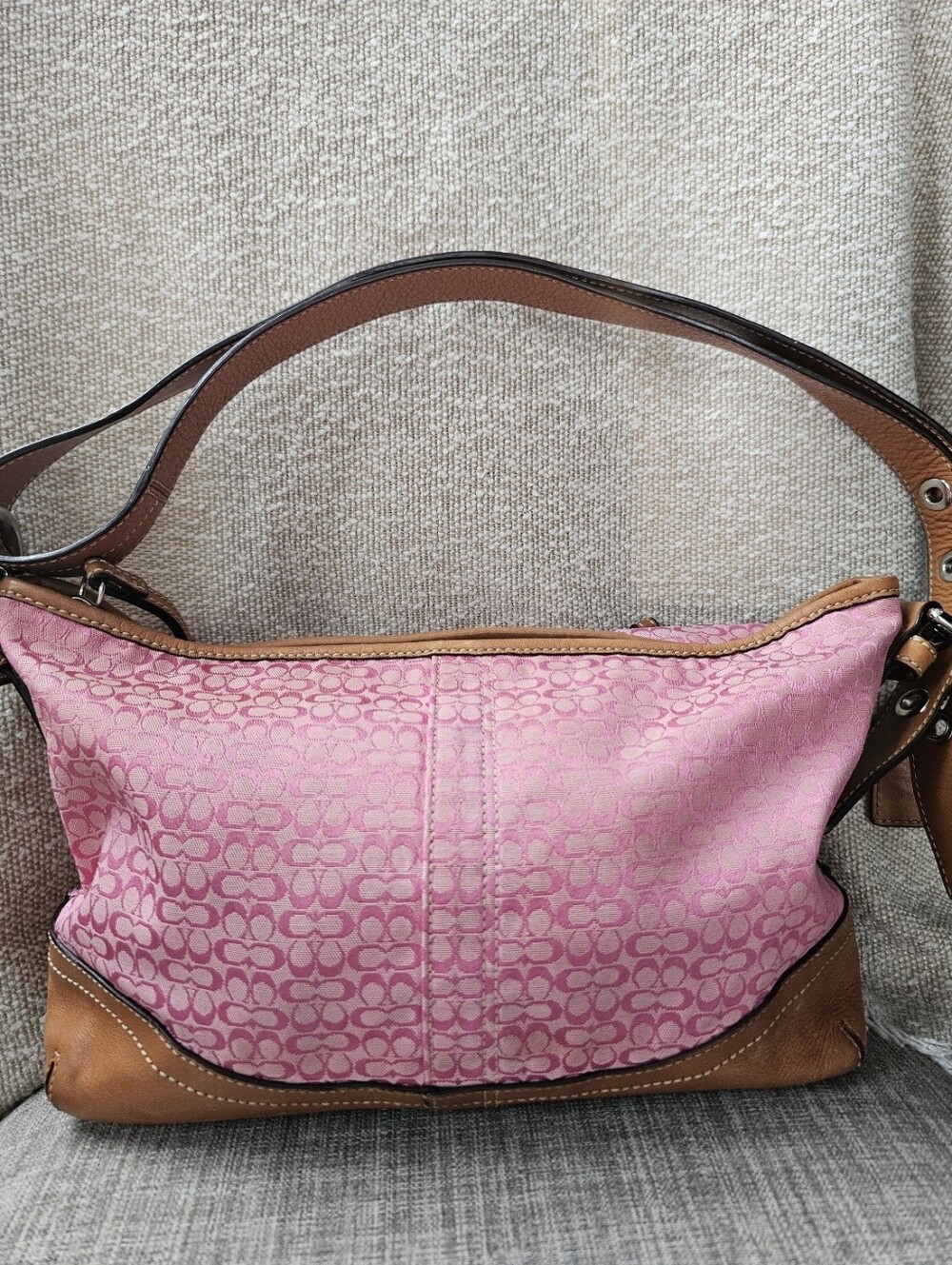 Coach Pink & Tan Signature C Hobo